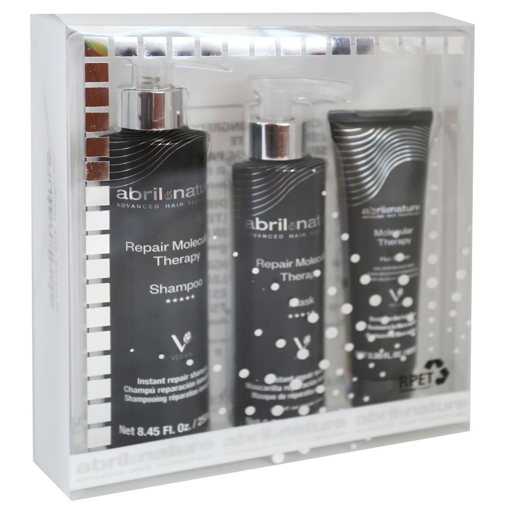 abril et nature - Professional Repair Hair Care Set - Molecular Therapy - Shampoo, Mask, and Serum Pack for Damaged, Overworked, or Ageing Hair - Restores and Repairs - 550 ml