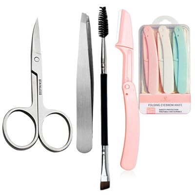 Eyebrow Razor, Hysotok Eyebrow Trimmer Kit with Stainless Steel Eyebrow Scissors Eyebrow Tweezers and Dual Angled Eyebrow Brush for Precise Eyebrow Grooming for Women