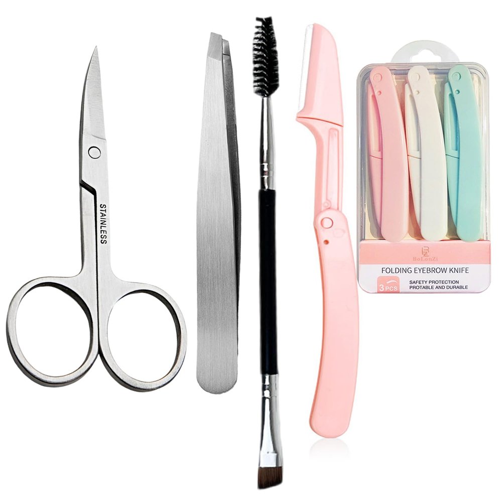 Eyebrow Razor, Hysotok Eyebrow Trimmer Kit with Stainless Steel Eyebrow Scissors Eyebrow Tweezers and Dual Angled Eyebrow Brush for Precise Eyebrow Grooming for Women