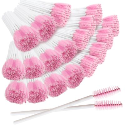 500PCS Disposable Eyelash Brushes - Upgraded Mascara Wands & Makeup Applicators Kit for Eyelash Extensions Makeup and Eyebrow Grooming (White/Pink)