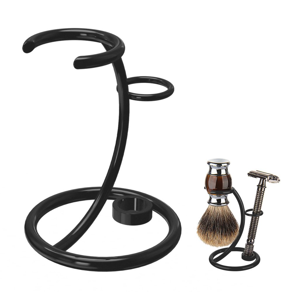 Linkidea Shaver Kit Storage Stand, Stainless Steel Holder for Safety Razor and Shaving Brush Hold, Shaving Kit Stand Fit to Shower Room, Bathroom, Compatible with Manual Razor (Black), RRS30-02