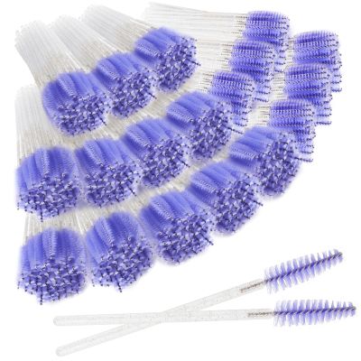 500PCS Disposable Eyelash Brushes - Upgraded Mascara Wands & Makeup Applicators Kit for Eyelash Extensions Makeup and Eyebrow Grooming(Purple)