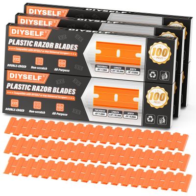 DIYSELF 600 Pack Plastic Razor Blades, Refill for Plastic Razor Blade Scraper, Universal Plastic Blades for Stains, Adhesives, Decals, Stickers, Labels, Double-edged Plastic Blade