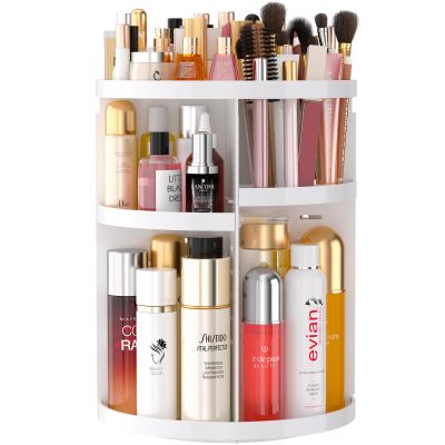 360 Large Rotating Makeup Organizer Countertop, Clear Acrylic Makeup Organizers, Organizador De Perfumes, 7 Layers Large Make Up Organizer, Huge Storage Fits for Vanity and Bathroom (White, Small)