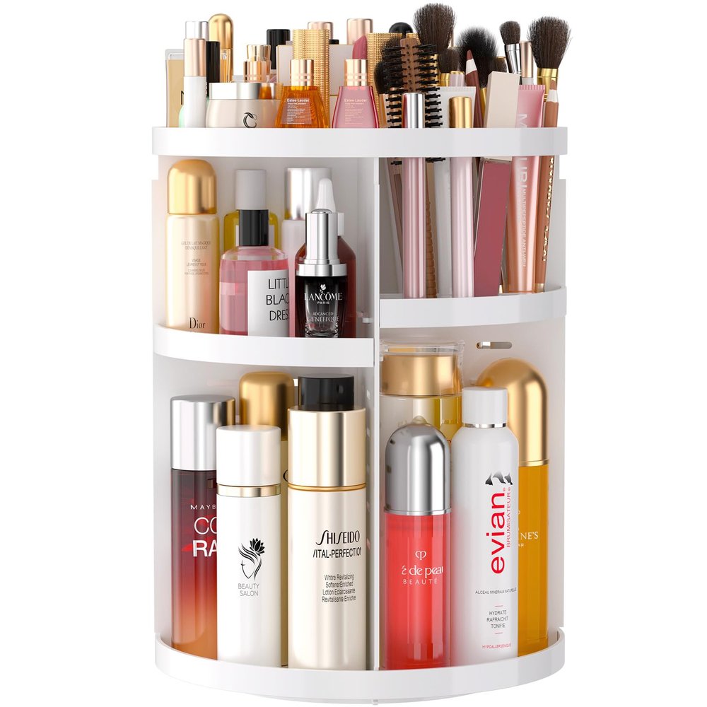 360 Large Rotating Makeup Organizer Countertop, Clear Acrylic Makeup Organizers, Organizador De Perfumes, 7 Layers Large Make Up Organizer, Huge Storage Fits for Vanity and Bathroom (White, Small)