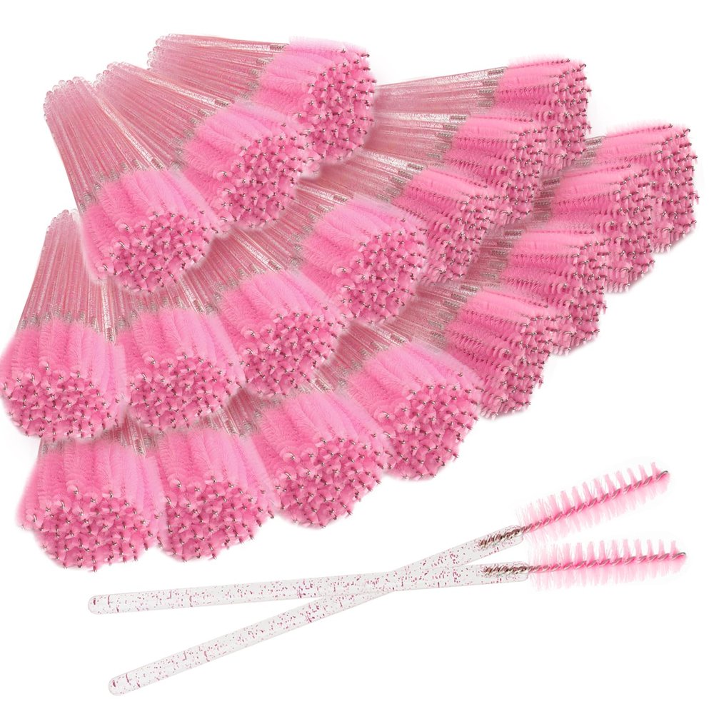 500PCS Disposable Eyelash Brushes - Upgraded Mascara Wands & Makeup Applicators Kit for Eyelash Extensions Makeup and Eyebrow Grooming(Pink)
