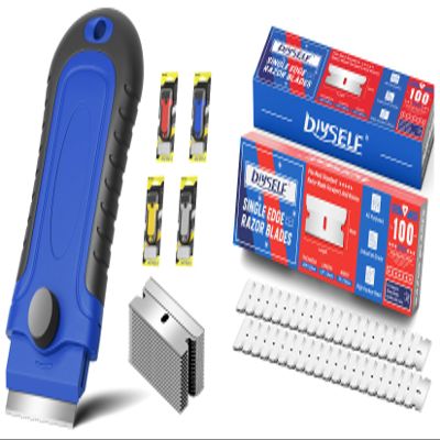 DIYSELF 1 Pack Razor Blade Scraper(Blue) and 200 Pcs Single Edge Razor Blades