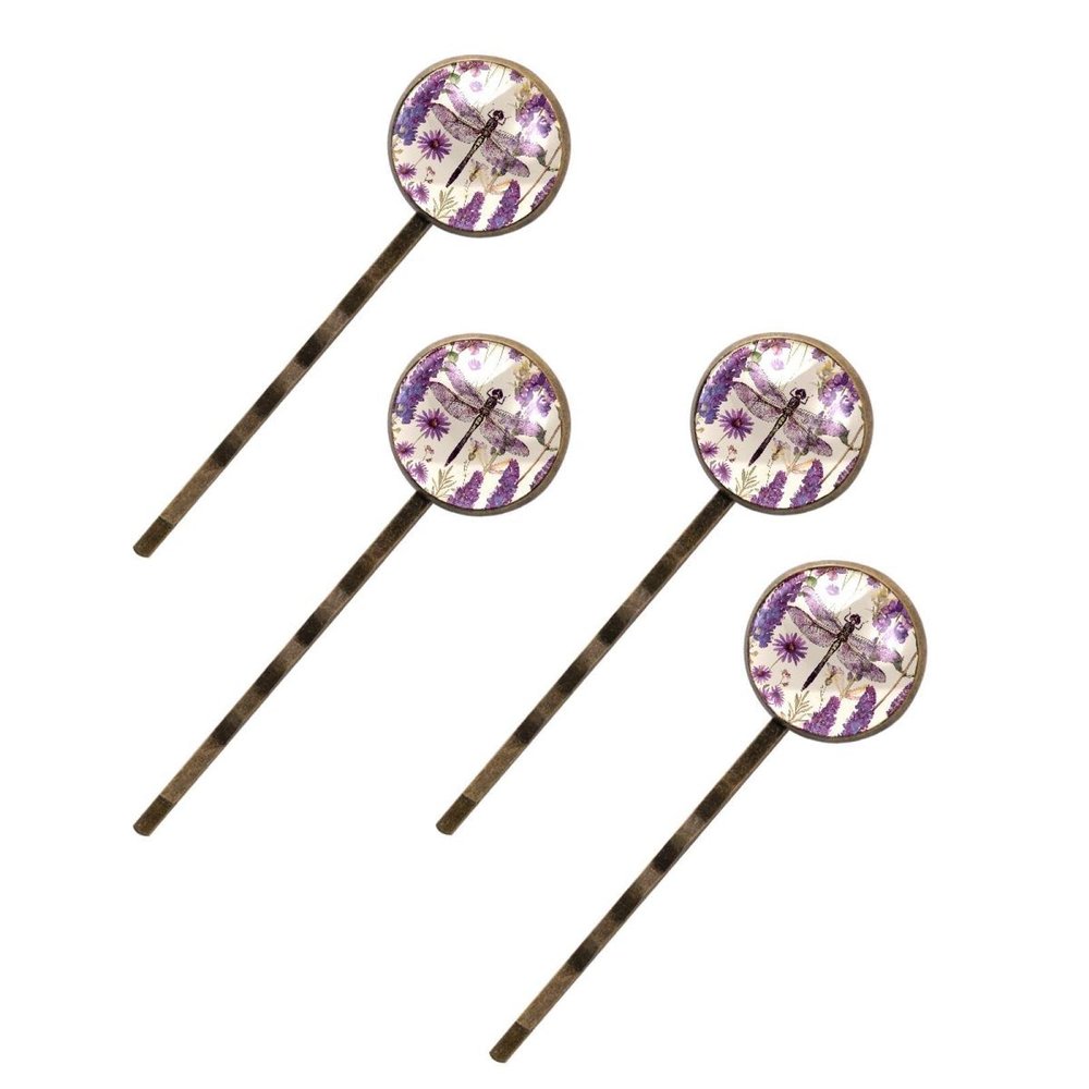 4 PCS Womens Hair Barrettes, Purple Dragonfly Retro Botanical Wildflowers Floral Herbs Long Bobby Hair Pins for Girls, Stainless Steel Hair Clips Headwear Styling Tools Hair Accessories