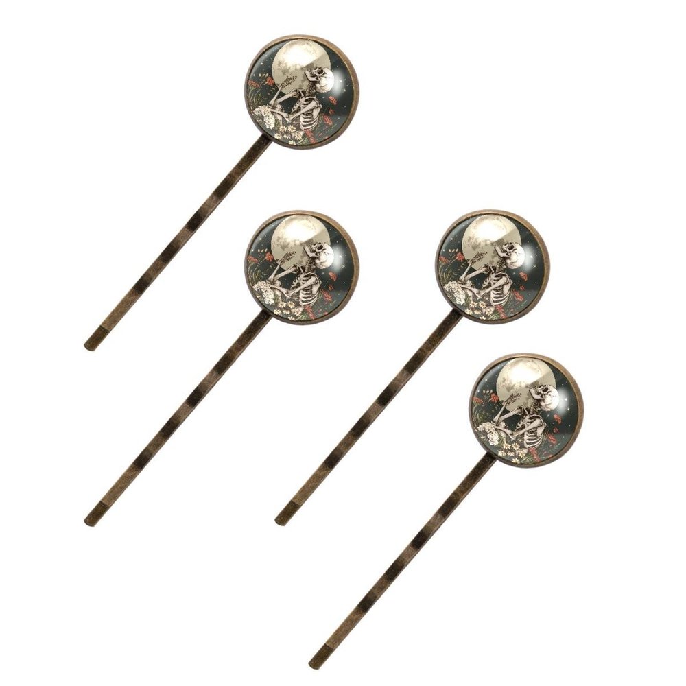 4 PCS Womens Hair Barrettes, Retro Skull Mushroom Floral Plant Flower Long Bobby Hair Pins for Girls, Stainless Steel Hair Clips Headwear Styling Tools Hair Accessories