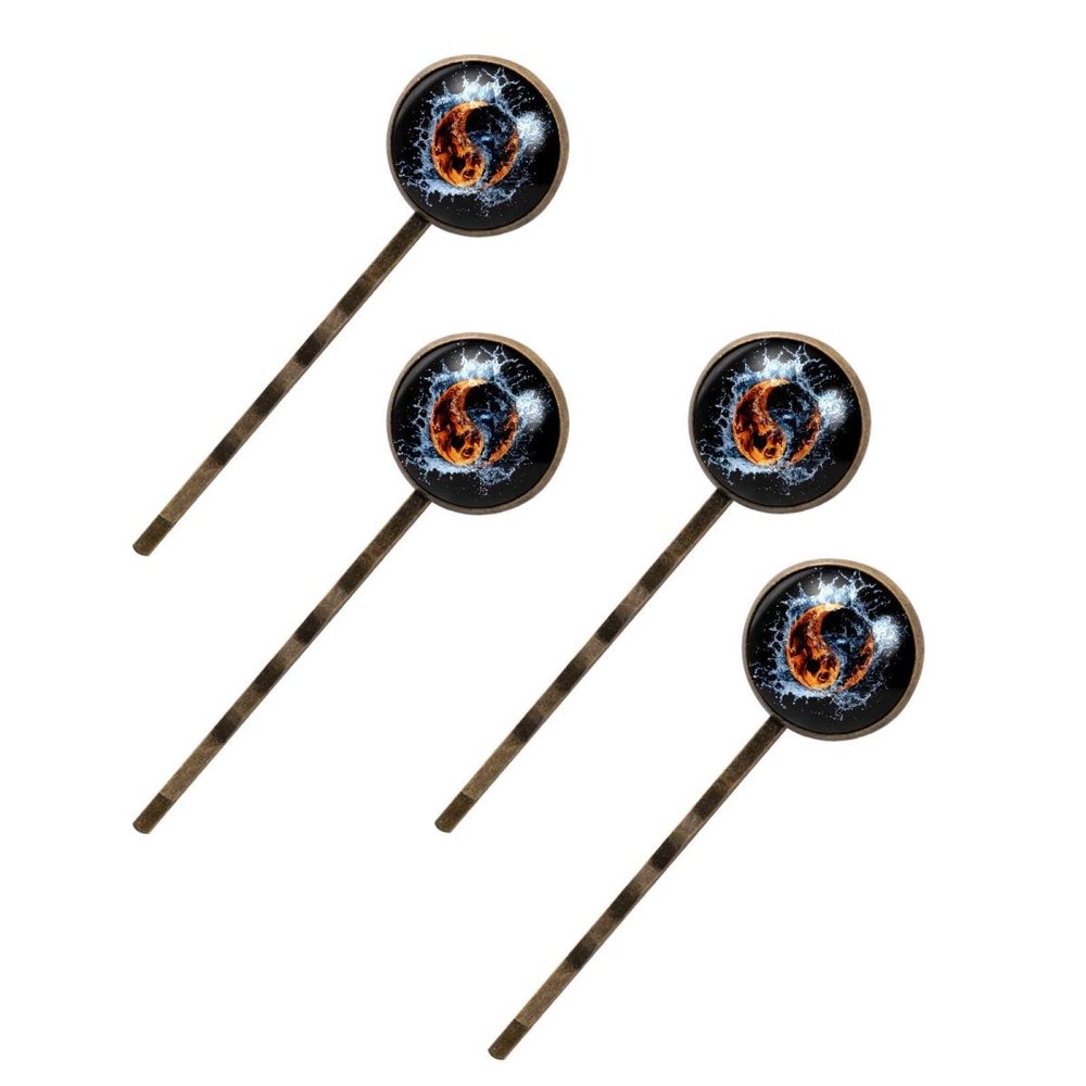4 PCS Womens Hair Barrettes, Cool Water and Fire Yin-Yang Symbol Long Bobby Hair Pins for Girls, Stainless Steel Hair Clips Headwear Styling Tools Hair Accessories