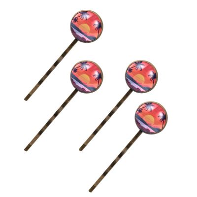 4 PCS Womens Hair Barrettes, Landscape Sunset with the Palms Long Bobby Hair Pins for Girls, Stainless Steel Hair Clips Headwear Styling Tools Hair Accessories
