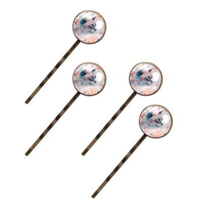 4 Pcs Hair Pins for Women, Cat and Floral Watercolor Long Bobby Pins Vintage Hairpins Decorative Elephant Hair Barrettes with Jewelry Gift Box