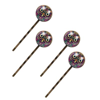 4 Pieces Bobby Pins Hair Clips for Women, Owl Art Pattern Decorative Hairpin Hair Barrettes for Girls, Elegant Brown Hair Accessories