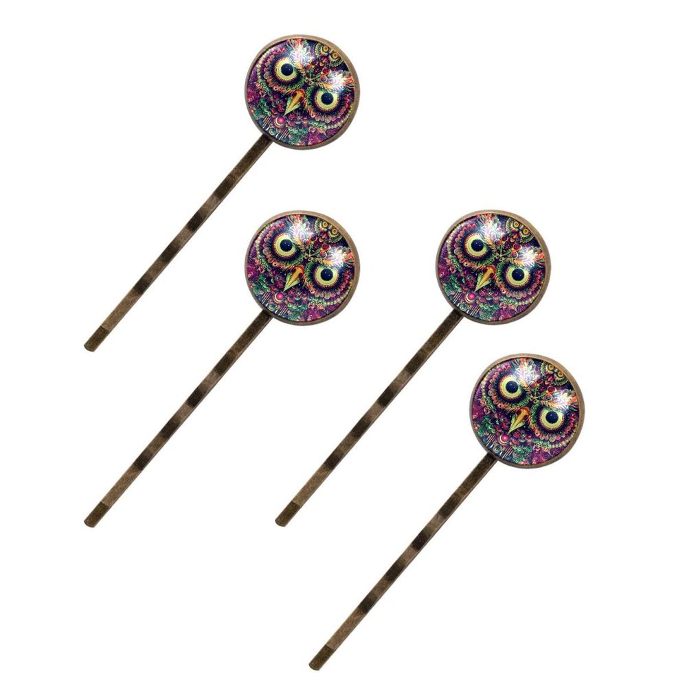 4 Pieces Bobby Pins Hair Clips for Women, Owl Art Pattern Decorative Hairpin Hair Barrettes for Girls, Elegant Brown Hair Accessories