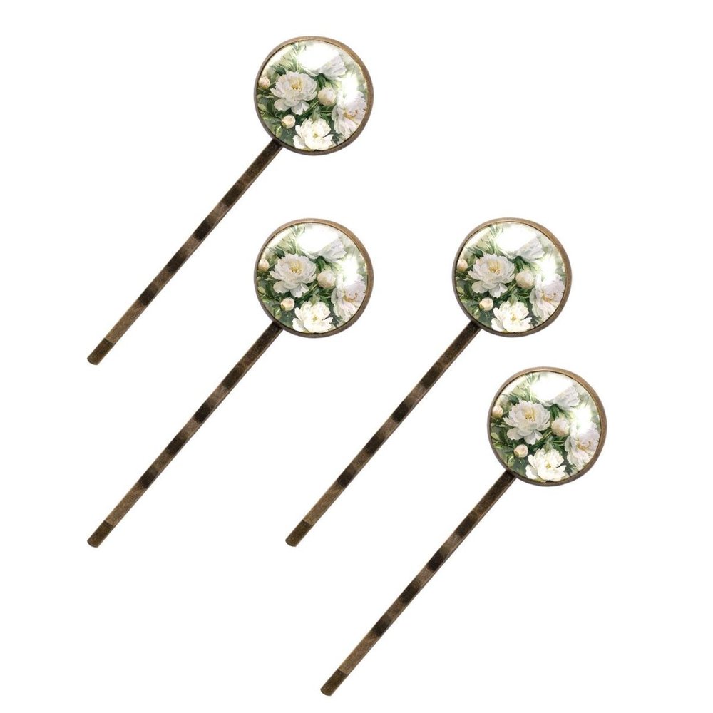 4 PCS Womens Hair Barrettes, a Bunch of Whitepeony Watercolor Long Bobby Hair Pins for Girls, Stainless Steel Hair Clips Headwear Styling Tools Hair Accessories