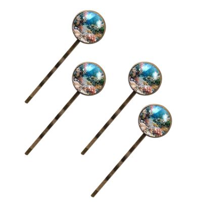 4 PCS Womens Hair Barrettes, Tropical Underwater Coral Shell Marine Beach Theme Long Bobby Hair Pins for Girls, Stainless Steel Hair Clips Headwear Styling Tools Hair Accessories