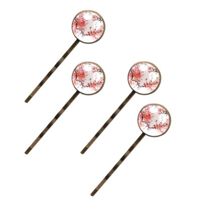 4 Pcs Hair Pins for Women, Watercolor Cherry Blossoms Long Bobby Pins Vintage Hairpins Decorative Elephant Hair Barrettes with Jewelry Gift Box