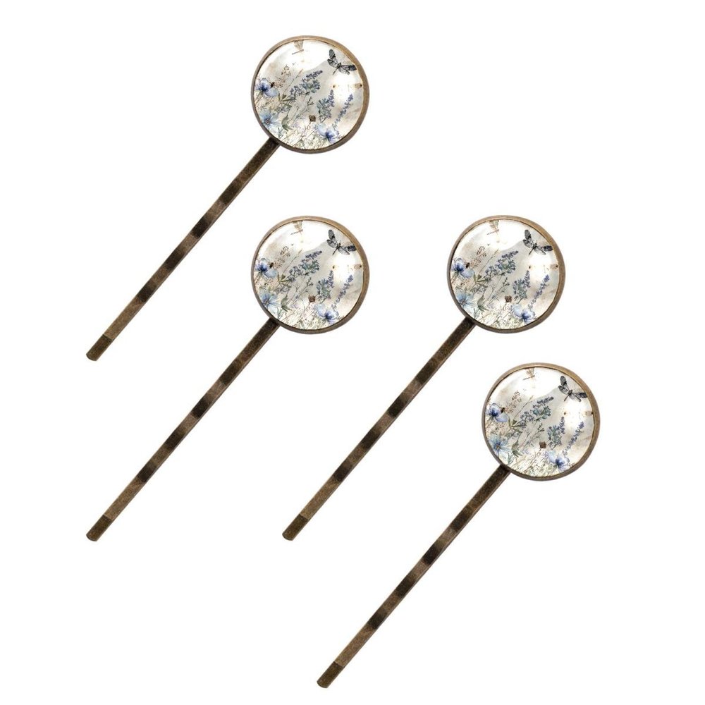4 PCS Womens Hair Barrettes, Blue Dragonflies and Butterflies Floral Herbs Long Bobby Hair Pins for Girls, Stainless Steel Hair Clips Headwear Styling Tools Hair Accessories