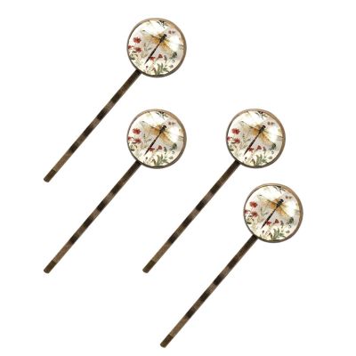 4 Pcs Hair Pins for Women, Vintage Dragonflies Wildflowers Floral Herbs Long Bobby Pins Vintage Hairpins Decorative Elephant Hair Barrettes with Jewelry Gift Box