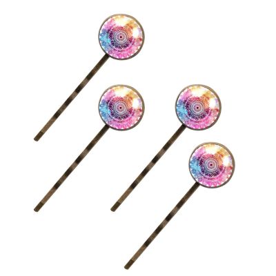 4 Pieces Bobby Pins Hair Clips for Women, Colorful Watercolor Mandala Pattern Decorative Hairpin Hair Barrettes for Girls, Elegant Brown Hair Accessories