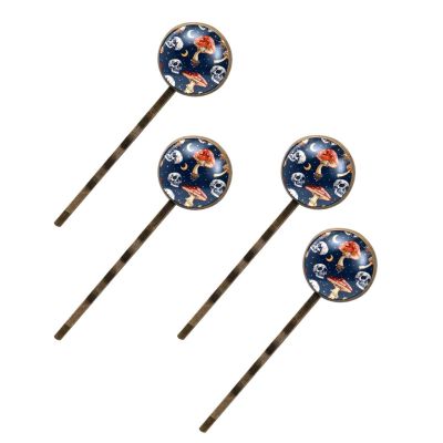 4 PCS Womens Hair Barrettes, Mushrooms Moon and Skulls Long Bobby Hair Pins for Girls, Stainless Steel Hair Clips Headwear Styling Tools Hair Accessories