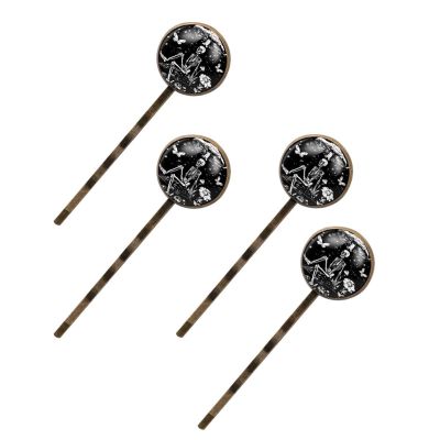 4 Pcs Hair Pins for Women, Black White Mushroom Skeleton Galaxy Star Butterflies Long Bobby Pins Vintage Hairpins Decorative Elephant Hair Barrettes with Jewelry Gift Box