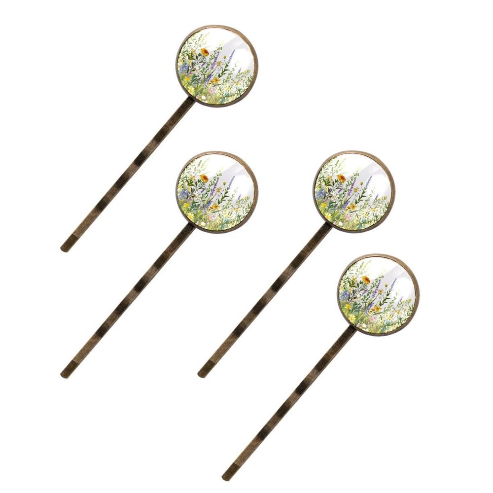 4 PCS Womens Hair Barrettes, Wildflowers and Herbs Seamless Pattern Long Bobby Hair Pins for Girls, Stainless Steel Hair Clips Headwear Styling Tools Hair Accessories