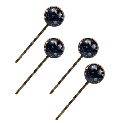 4 Pieces Bobby Pins Hair Clips for Women, Night Sky Planets Comets Constellations Decorative Hairpin Hair Barrettes for Girls, Elegant Brown Hair Accessories