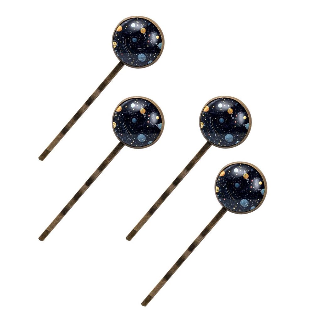 4 Pieces Bobby Pins Hair Clips for Women, Night Sky Planets Comets Constellations Decorative Hairpin Hair Barrettes for Girls, Elegant Brown Hair Accessories