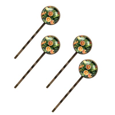4 Pcs Hair Pins for Women, Colorful of Summer Fruits Orange and Leaves Long Bobby Pins Vintage Hairpins Decorative Elephant Hair Barrettes with Jewelry Gift Box