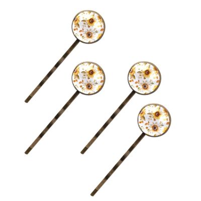 4 PCS Womens Hair Barrettes, Summer Sunflowers with White Background Pattern Long Bobby Hair Pins for Girls, Stainless Steel Hair Clips Headwear Styling Tools Hair Accessories