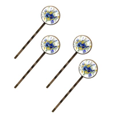 4 Pcs Hair Pins for Women, Watercolor Wildflowers Blue and Yellow Color Long Bobby Pins Vintage Hairpins Decorative Elephant Hair Barrettes with Jewelry Gift Box
