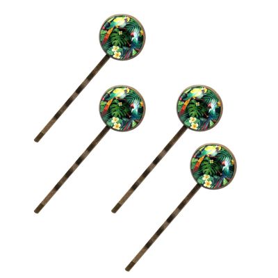 4 PCS Womens Hair Barrettes, Tropical Birds Parrot and Palm Leaves Hibiscus Long Bobby Hair Pins for Girls, Stainless Steel Hair Clips Headwear Styling Tools Hair Accessories