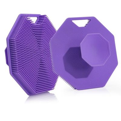 2pcs Multifunctional Massage and Soft Silicone Shower Brushes, Massage Shower Brushes, and Polygonal Silicone Suction Cup Brushes (Purple)