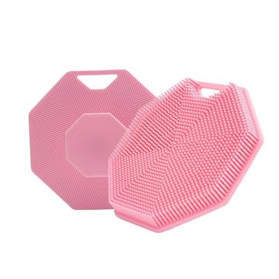 2pcs Multifunctional Massage and Soft Silicone Shower Brushes, Massage Shower Brushes, and Polygonal Silicone Suction Cup Brushes (Pink)