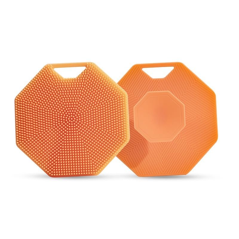 2pcs Multifunctional Massage and Soft Silicone Shower Brushes, Massage Shower Brushes, and Polygonal Silicone Suction Cup Brushes (Orange)