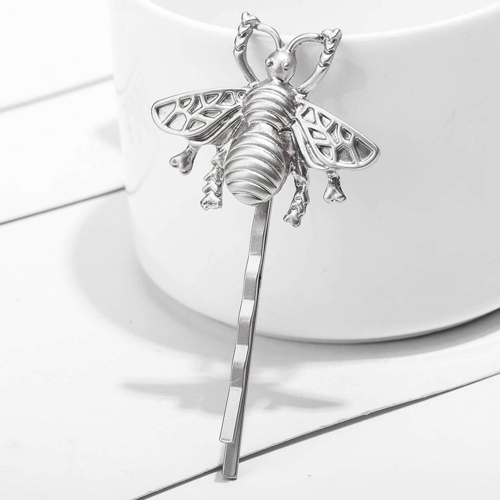 1 Pcs Cute Bee Metal Hairpin Matte Bee Bobby Pin Side Hair Clips Honeybee Bobby Pins Hair Accessories for Party Wedding Silver/GoldSilver