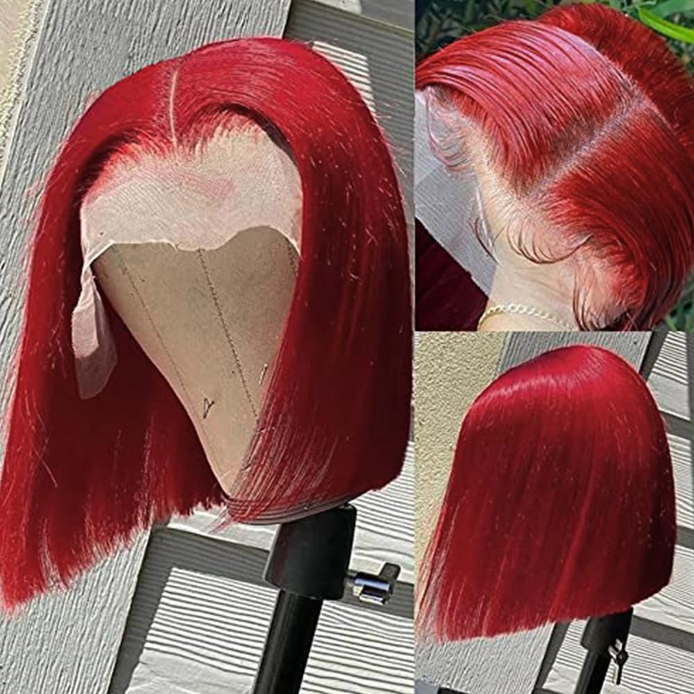 13X4 Burgundy Bob Wear and Go Glueless Wigs Human Hair Pre Plucked Pre Cut Red Burgundy Bob Wigs Human Hair Lace Front Wigs With Baby Hair HD Transparent Lace Frontal Short Wigs For Black Women