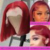 13X4 Burgundy Bob Wear and Go Glueless Wigs Human Hair Pre Plucked Pre Cut Red Burgundy Bob Wigs Human Hair Lace Front Wigs With Baby Hair HD Transparent Lace Frontal Short Wigs For Black Women view 3