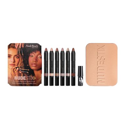 Nudestix Nude Beach 6-Piece Eye Palette  Cream Eyeshadow Pencil Set in Matte & Luminous Finishes | Long-Wear, Vegan Eye Crayons in Nude, Bronze & Rose Gold Tones | Limited Edition Collector Tin