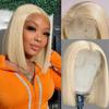 13X4 HD Transparent 613 Blonde Bob Wig Human Hair Lace Front Wigs Pre Plucked With Baby Hair 100% Unprocessed Glueless Wig Human Hair Blonde 613 Blunt Cut Short Bob Lace Frontal Wigs For Black Women view 1