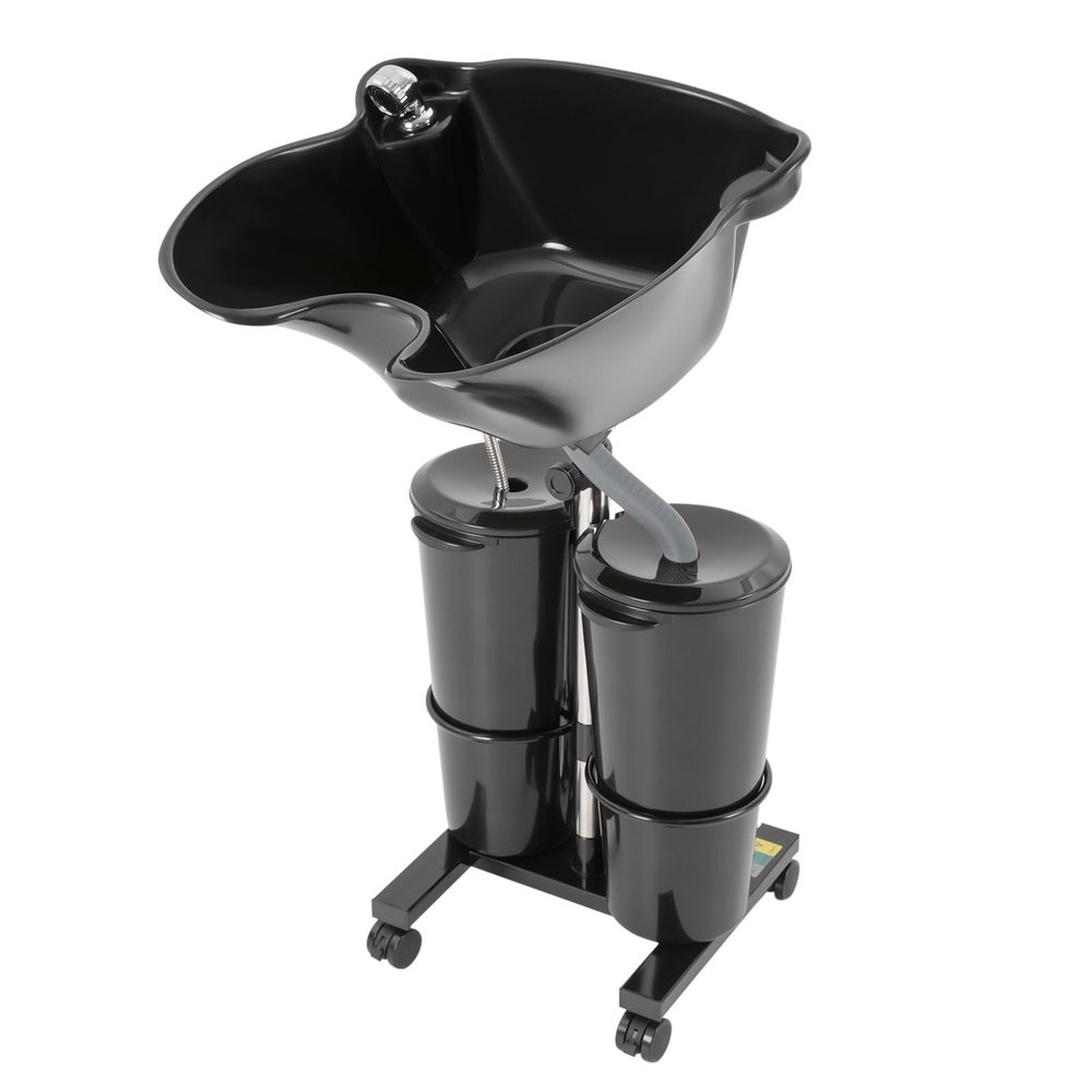 Hair Washing Sink, Portable Salon Deep Shampoo Basin Sink Hair Washing Bowl Shampoo Basin with Drain Hose for Home Barber Shop Salon Max Height (Black)