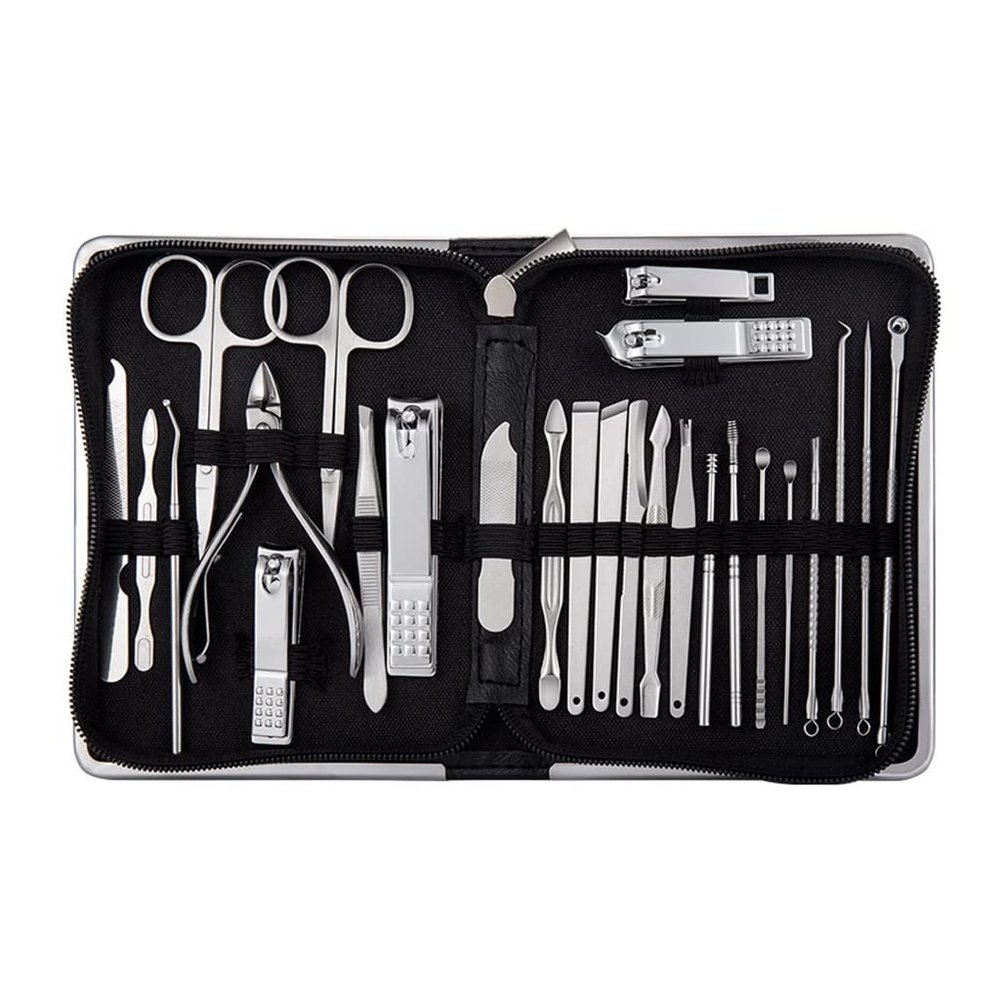 26Pcs Manicure Set Stainless Steel Nail Clippers Cuticle Nipper Pedicure Care Tool Dead Skin Scissor Cleaning Grooming Kit (Color : B, Size : 15.5 * 12cm)
