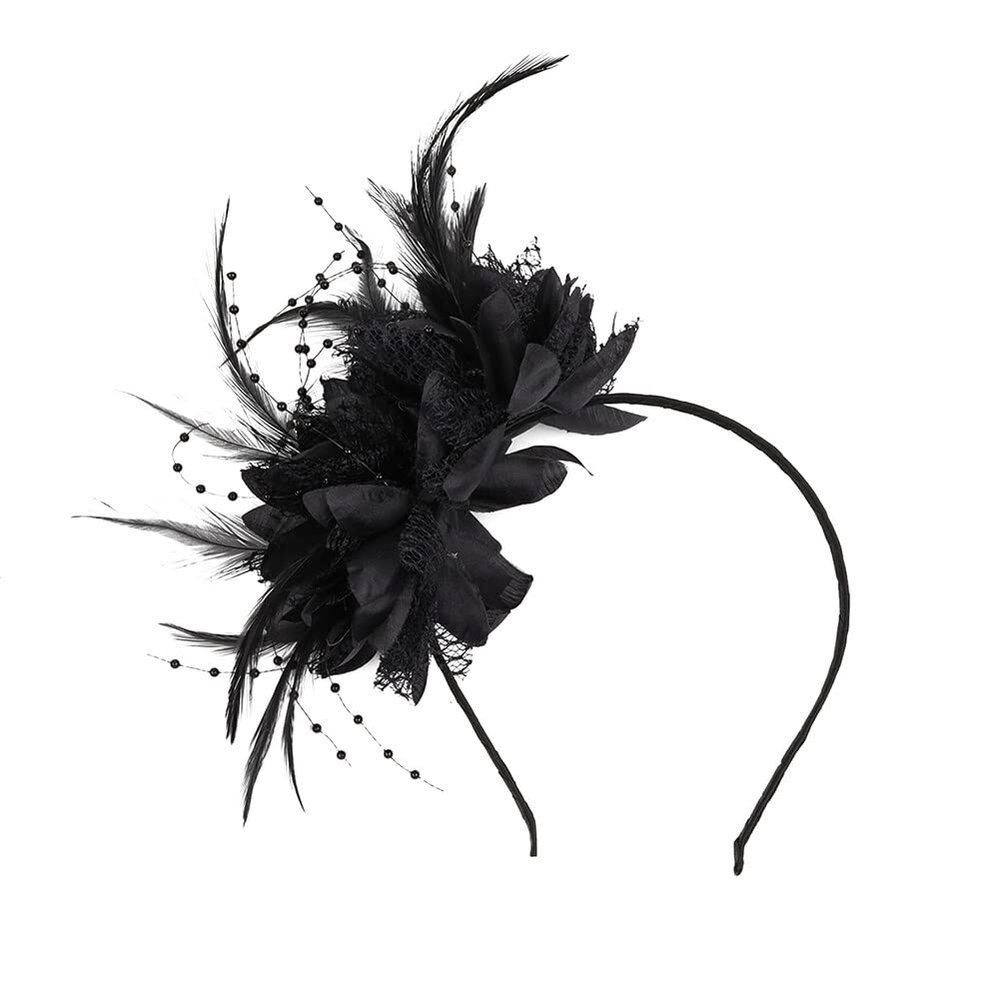 1920s Feather Headpiece Flapper Headband, Flapper Headband Accessories, Wedding Bridal Feather Headband, Retro Fabric Flower Hairband for Wedding Dress Photo Ball