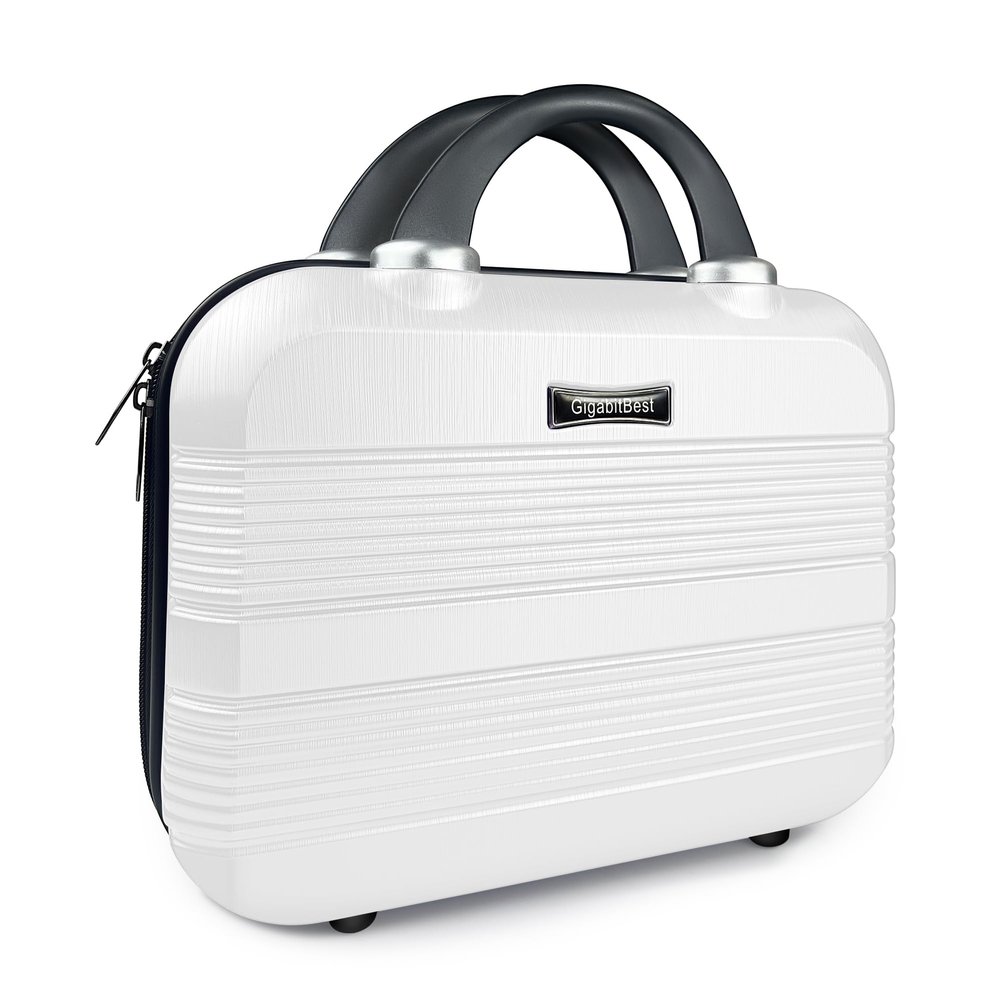 14" Portable Hard Shell Makeup Travel Case - Stylish PC+ABS Cosmetic Organizer for Women - Scratch-Resistant, Elastic Strap, Mini Suitcase - Perfect for Romantic GiftsArctic White