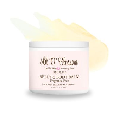 Lil 'O' Blossom PM Plus Belly & Body Balm 4 fl oz - Deeply Nourishing, Moringa Oil Infused Balm helps prevent stretch marks and proides soothing comfort to stretching pregnancy skin