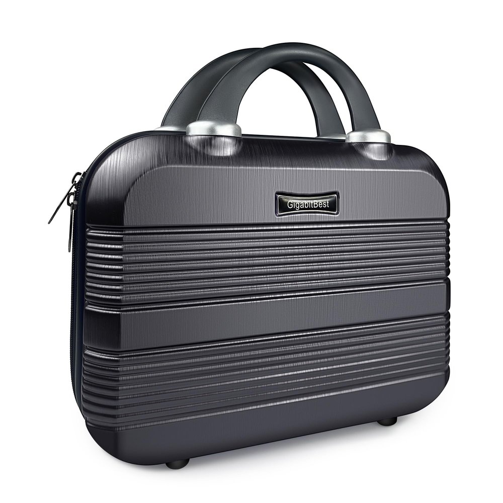 14" Portable Hard Shell Makeup Travel Case - Stylish PC+ABS Cosmetic Organizer for Women - Scratch-Resistant, Elastic Strap, Mini Suitcase - Perfect for Romantic GiftsMidnight Black