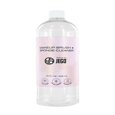 JEGO Makeup Brush + Sponge Cleaner Solution - Ideal for Removing Makeup, Dirt, & Oil - Make Up Brush Cleanser - Hypoallergenic & Plant-Based Solution - 32 Oz