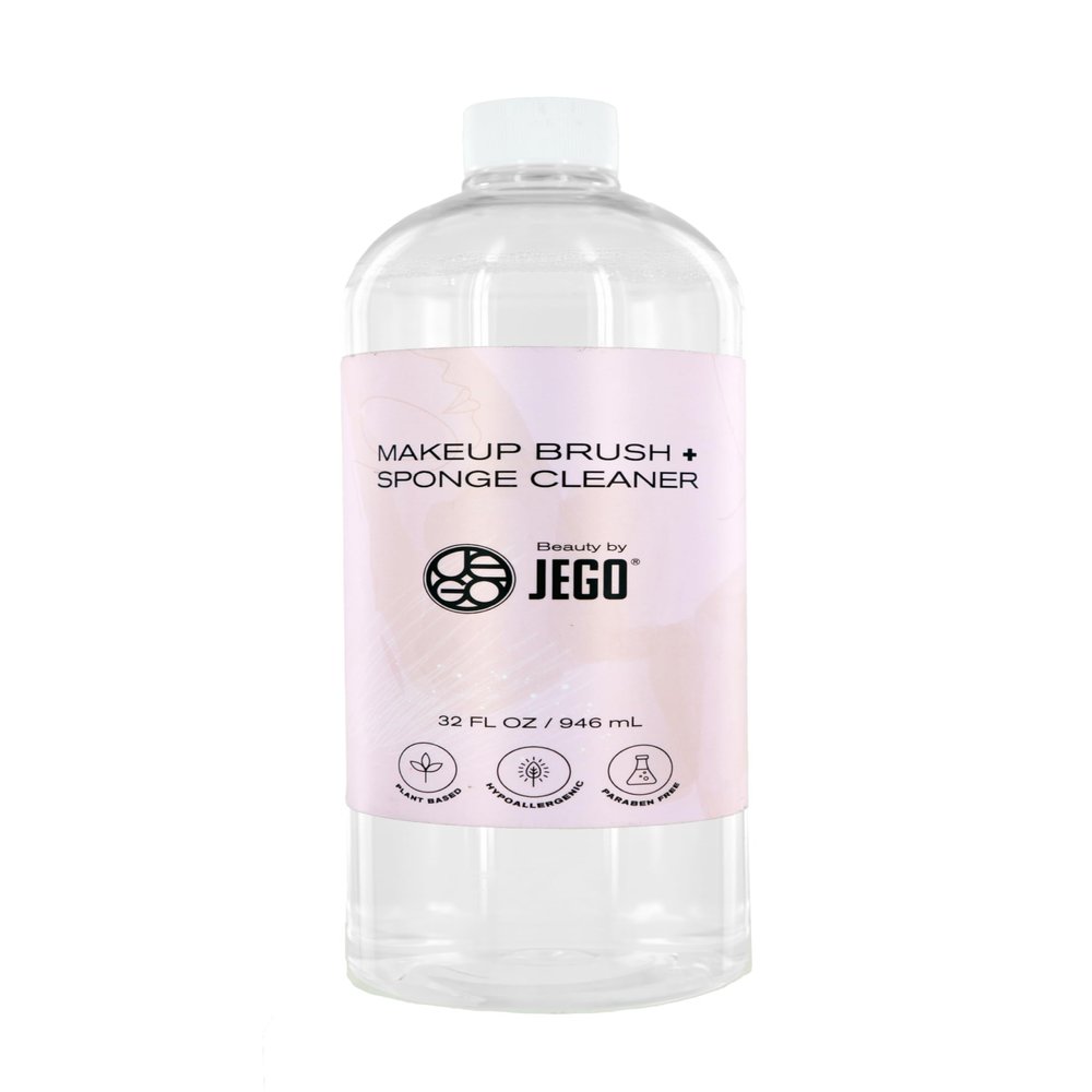 JEGO Makeup Brush + Sponge Cleaner Solution - Ideal for Removing Makeup, Dirt, & Oil - Make Up Brush Cleanser - Hypoallergenic & Plant-Based Solution - 32 Oz