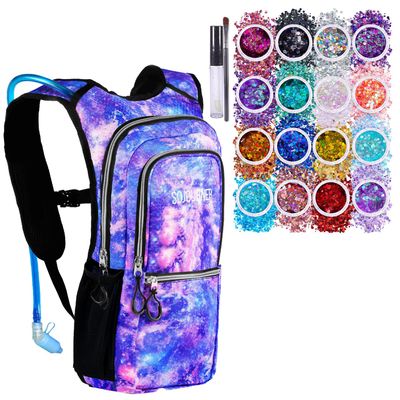 Galaxy Medium 3Pockets Hydration Pack Bundle with 16 Pack Chunky Holographic Glitters